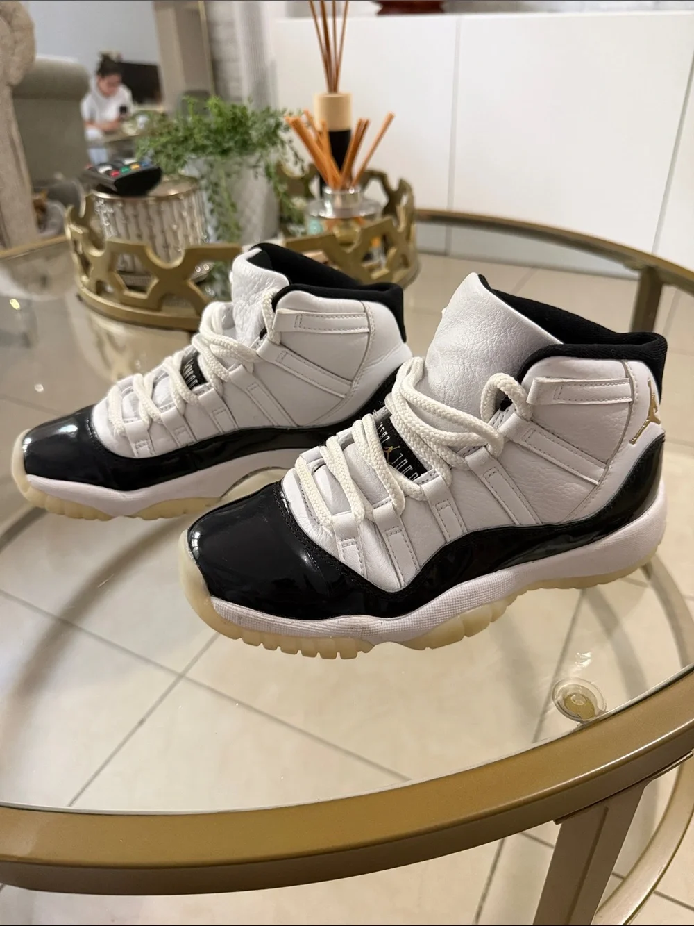 Jordan Kids Gold White and Black High-Top Sneakers